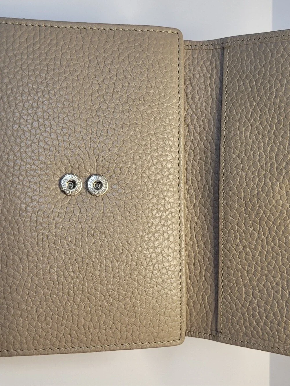 Valentina Taupe Pebbled Leather Trifold Wallet NWOT